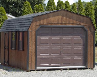 12x20 Dutch Garage with Coffee Brown LP Smart Side siding and Black Trim