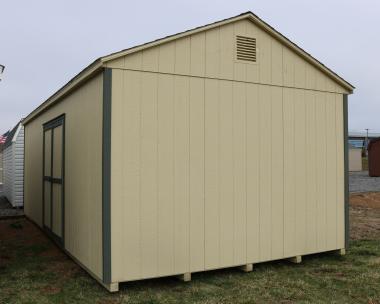 Pine Creek 12x24 HD Peak Barn with Beige walls, Avocado trim, and Weatherwood shingles