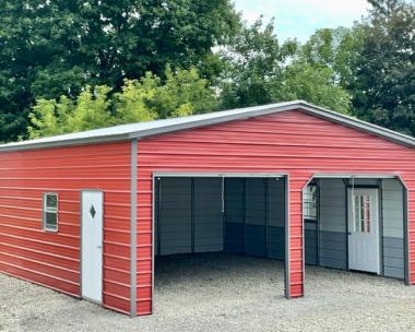 24 x 25 Fully Enclosed 2-Door Carport